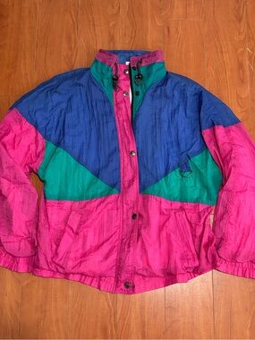 Vintage Cabin Creek Neon Geometric Nylon Windbreaker Jacket - Size Medium
